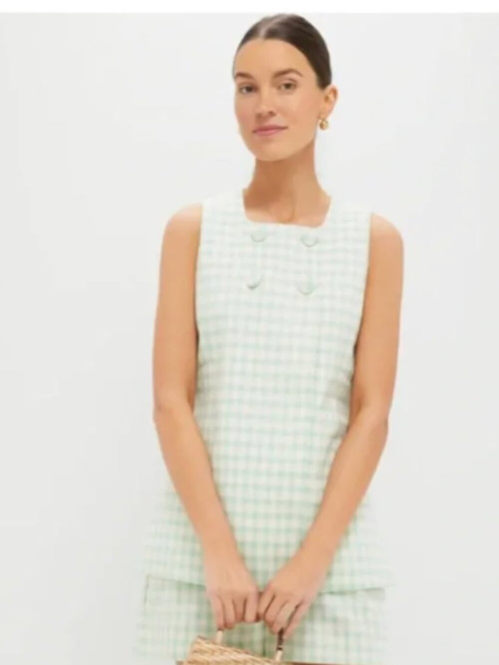 Tuckernuck Julep Gingham Lucia Top Square Neck Sleeveless Shirt Green NWT New XL